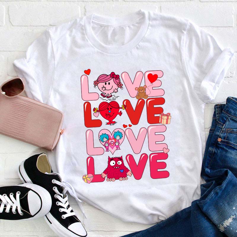 Love Cartoon Characters Teacher T-Shirt
