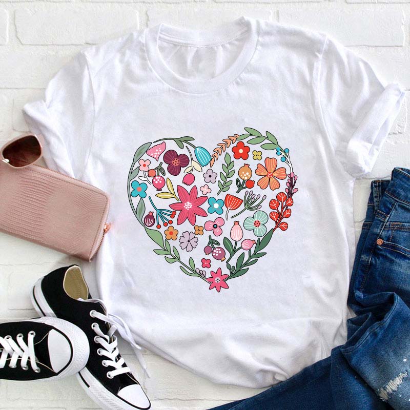 Flower Heart Teacher T-Shirt