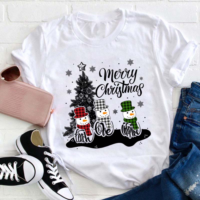 Merry Christmas Teach Love Inspire Teacher T-Shirt