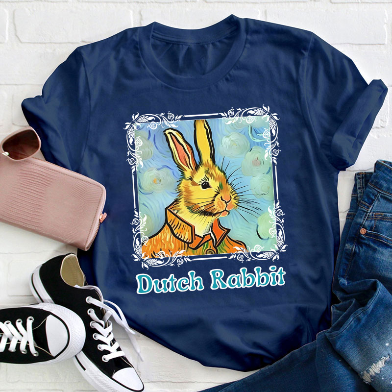 Easter Bunny Portrait In Oil Painting Style Teacher T-Shirt