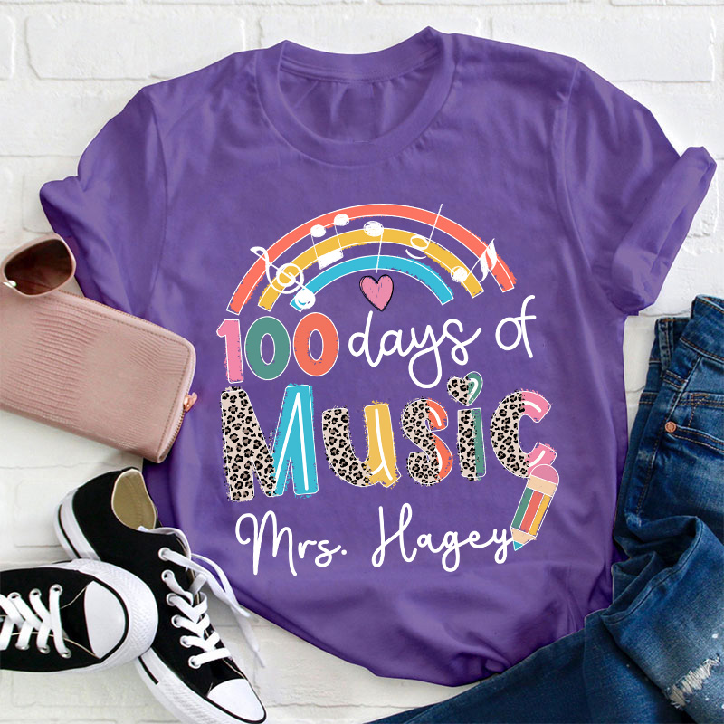 Personalized Name 100 Days Of School Music Teacher T-Shirt