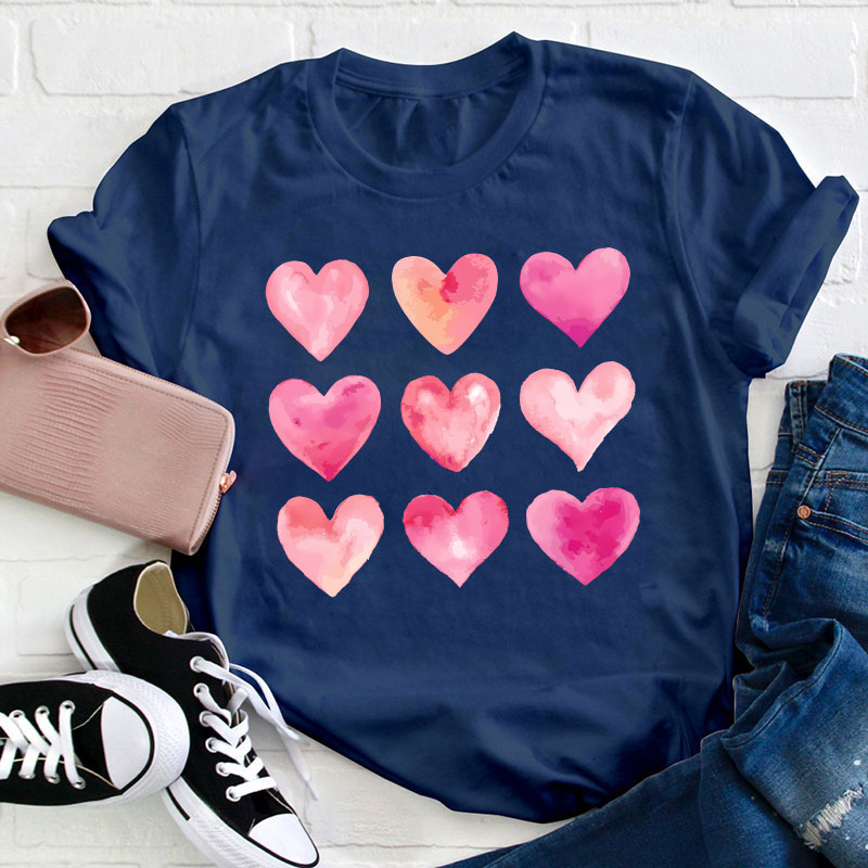 Nine Pink Hearts Teacher T-Shirt