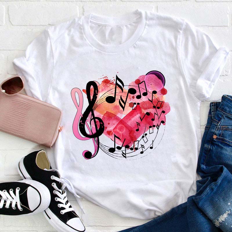 Pink Heart Love Song Teacher T-Shirt