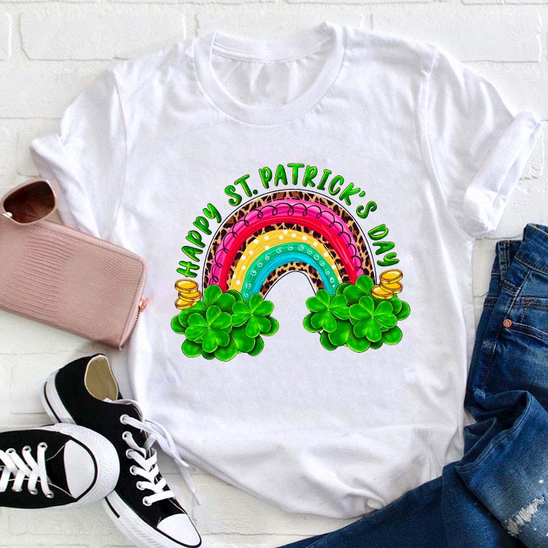 Happy St Patrick's Day Rainbow Teacher T-Shirt