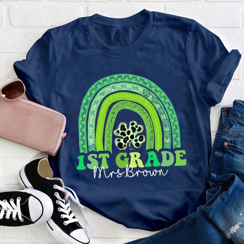 Personalized Name Shamrock Rainbow Teacher T-Shirt