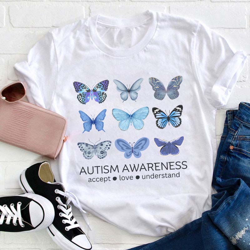 Autism Awareness Butterfly Teacher T-Shirt