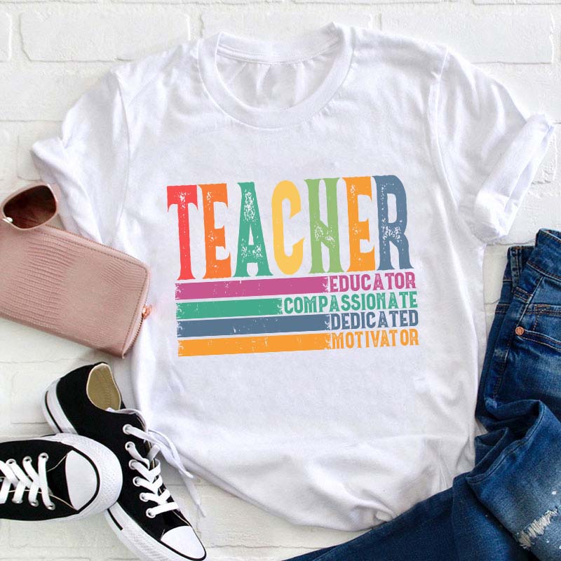Retro Teacher Educator Compassionate Motivate Teacher T-Shirt