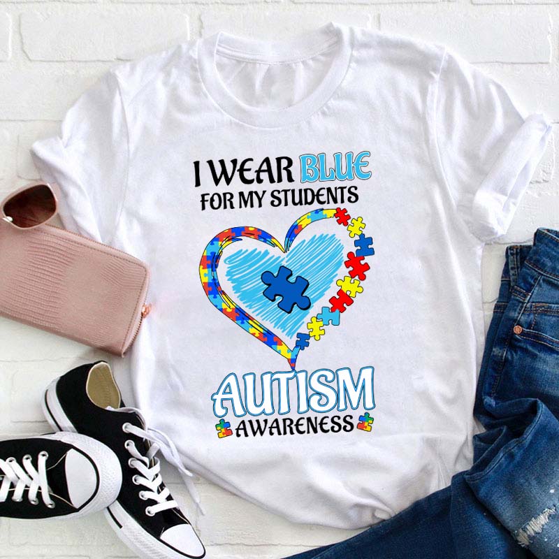Personalized I Wear Blue For Autism Awareness Teacher T-Shirt