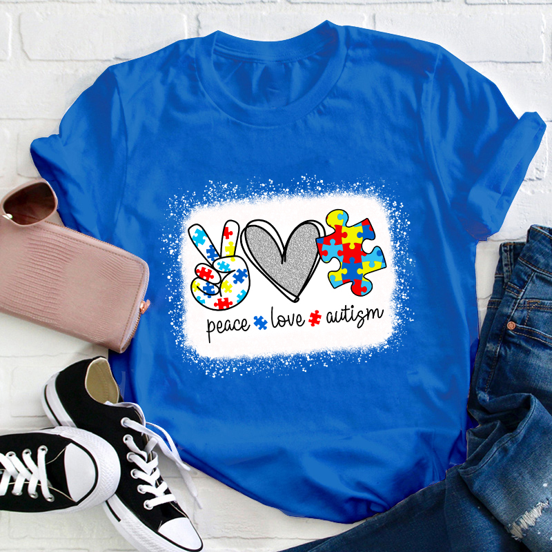 Puzzle Peace Love Autism Teacher T-Shirt