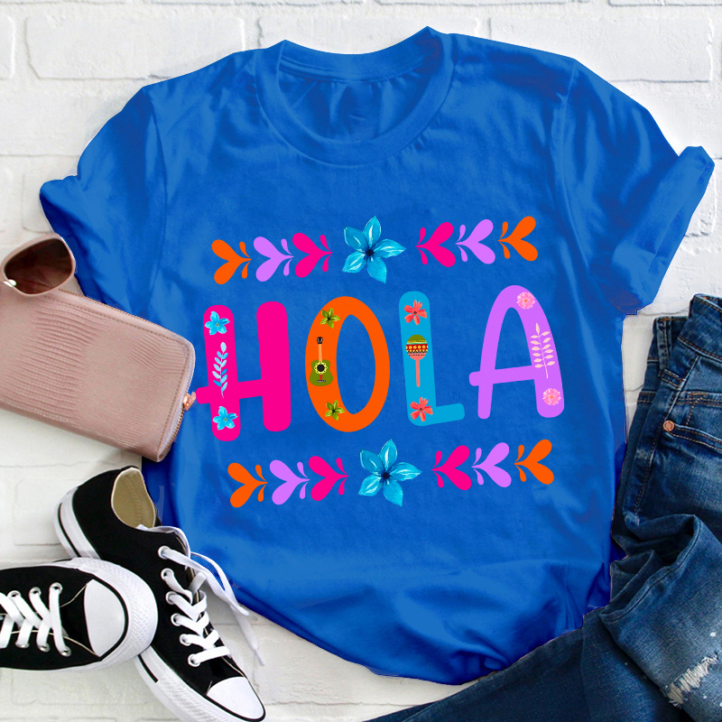 Floral Mexican Hola Teacher T-Shirt