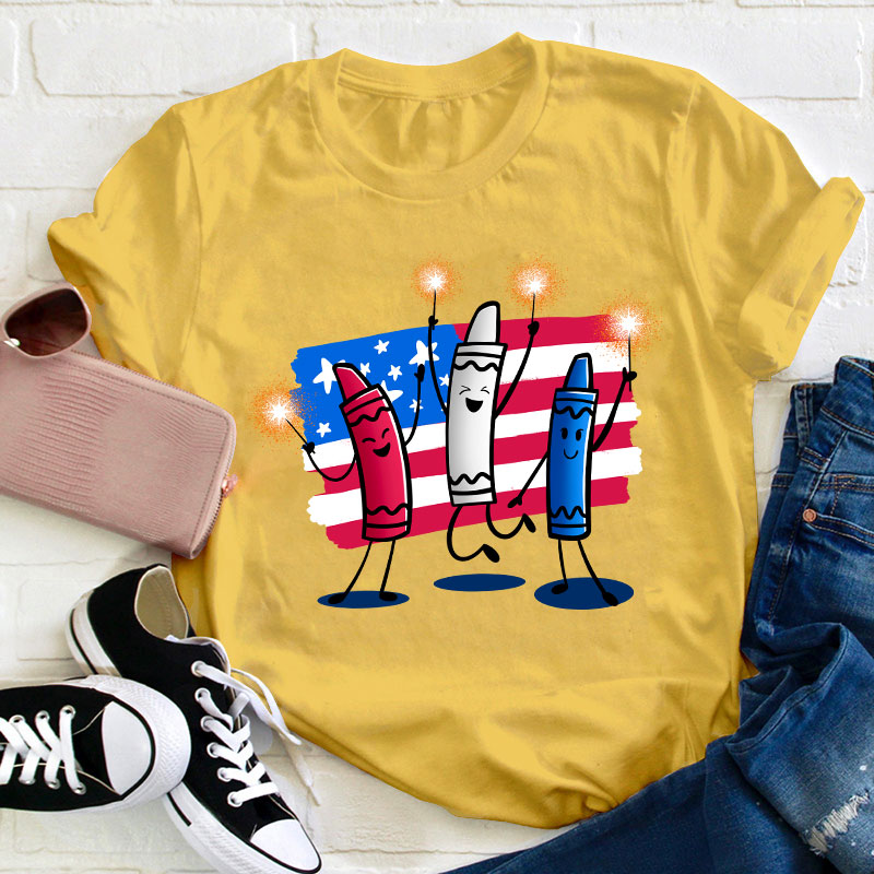 4th Of July Color Crayon Teacher T-Shirt