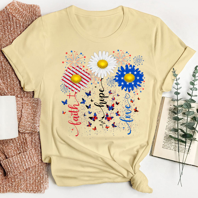 Faith Hope Love Flag Sunflower Teacher T-Shirt