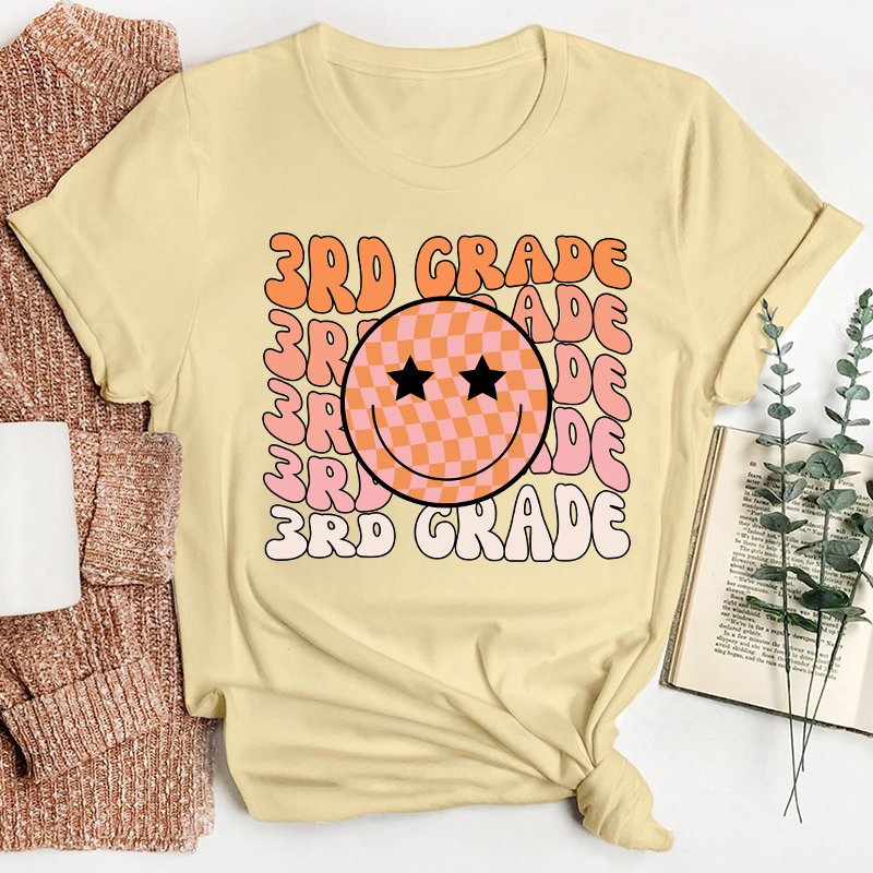 Personalized Smiling Face Grade Teacher T-Shirt