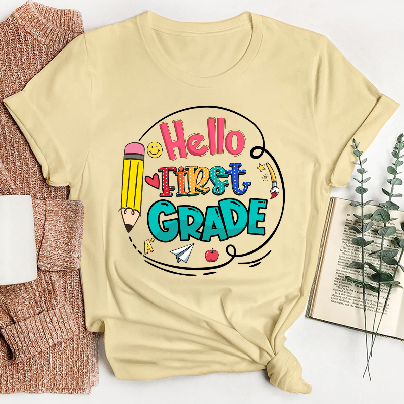 Personalized Hello Back to School Grade Teacher T-Shirt