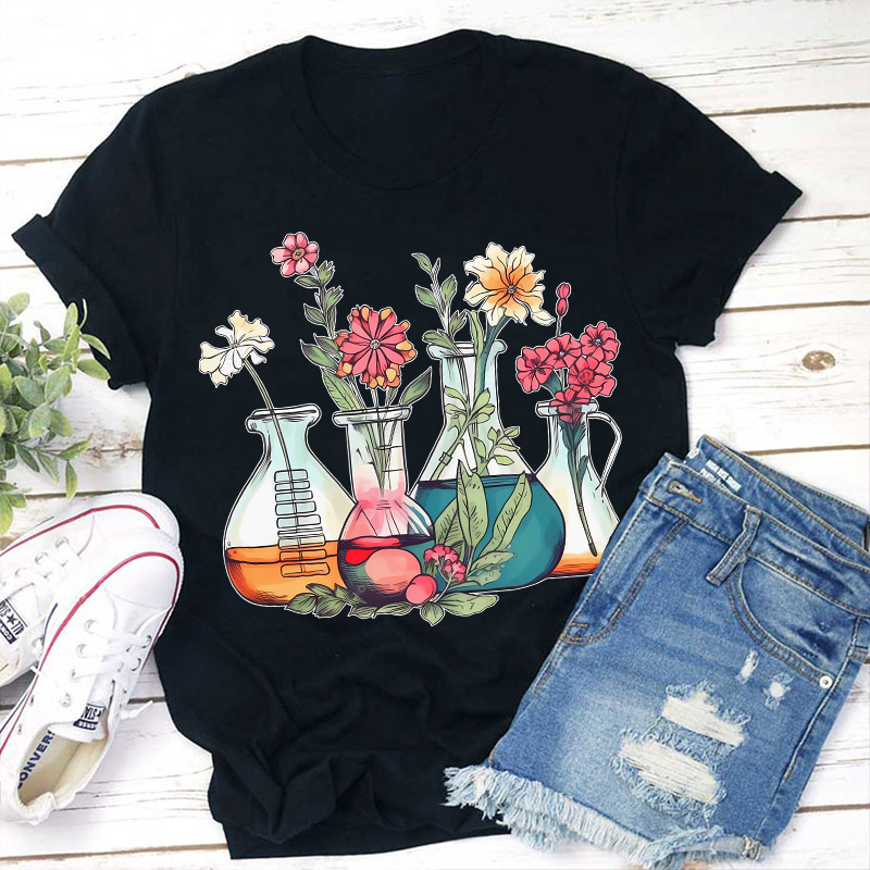 Floral Beakers Chemistry Lab Teacher T-Shirt