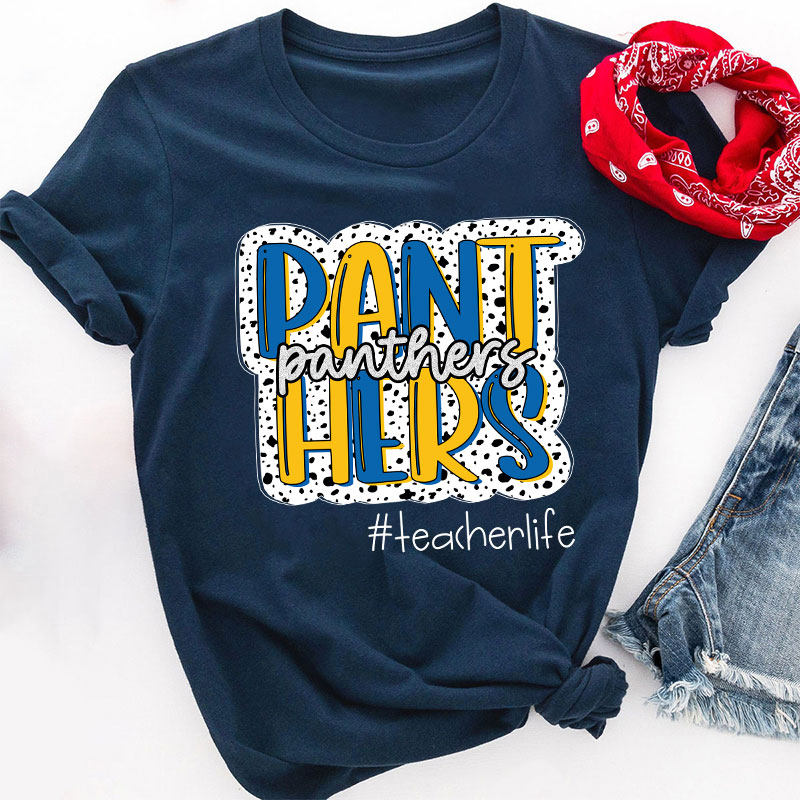 Personalized School Mascot Double Layer Design Leopard Print Teacher T-Shirt