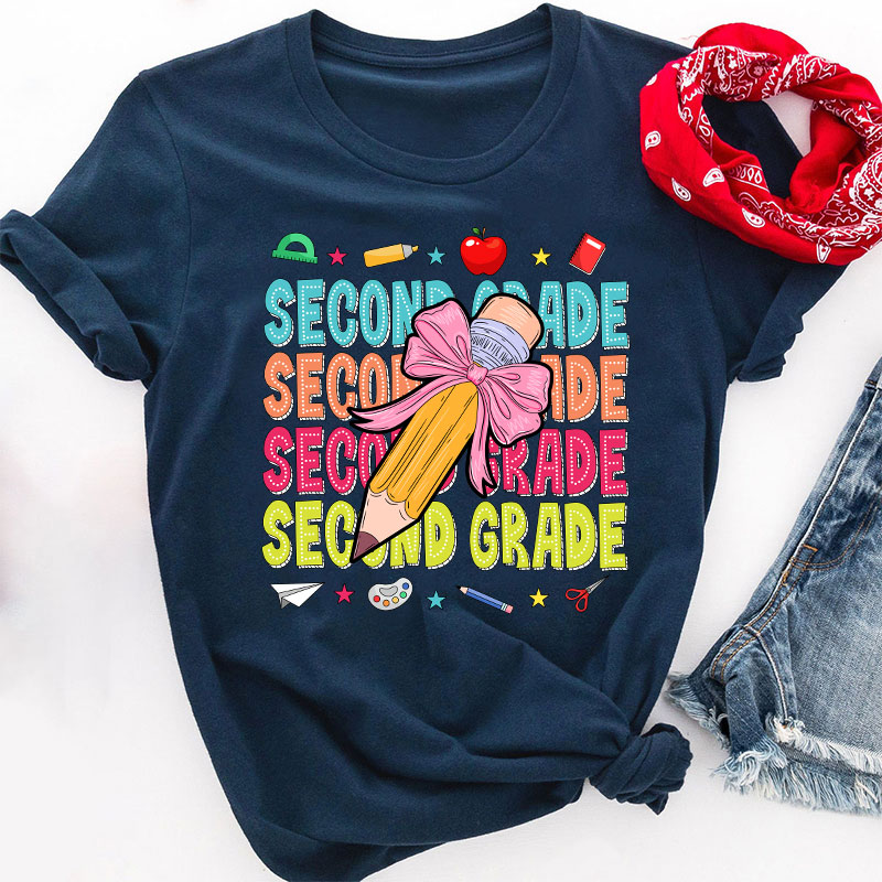 Personalized Class Bow Pencil Cute Icon Teacher T-Shirt