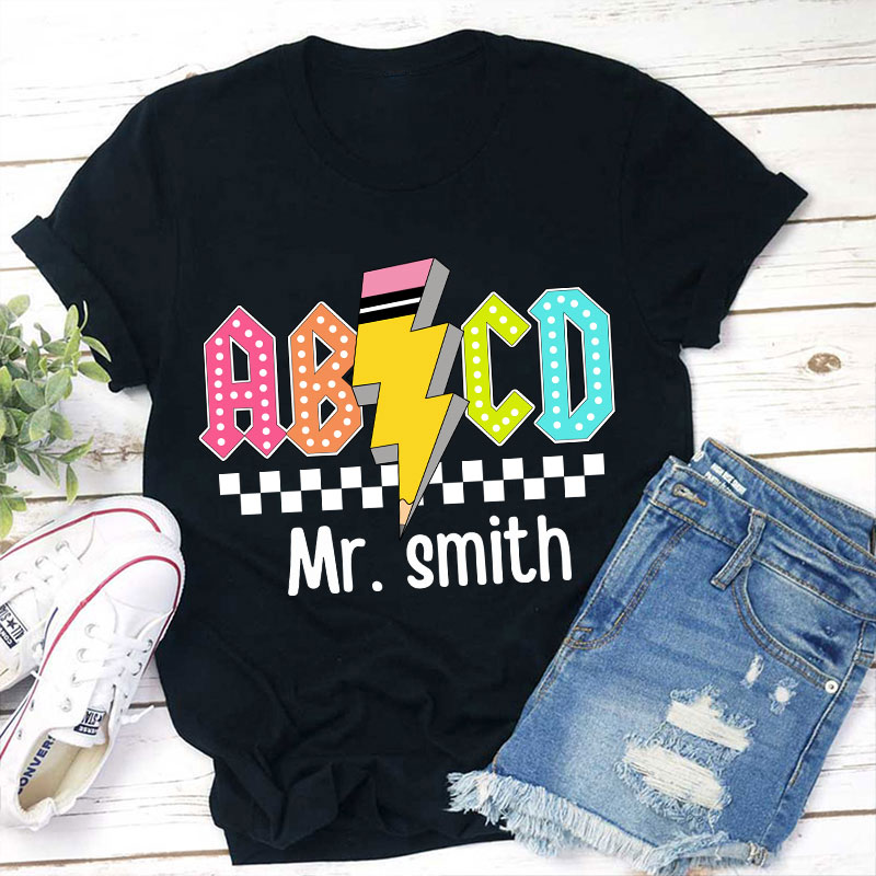 Personalized Teacher's Name Lightning Pencil Icon Teacher T-Shirt