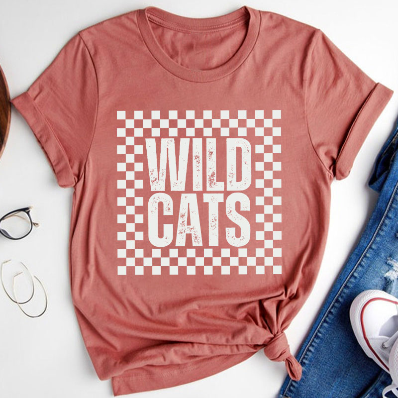 Personalized School Spirit Mascot Simple Lattice Design Teacher T-Shirt