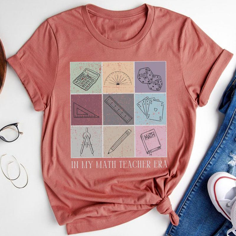 In My Math Teacher Era Mathematical Tools Icons Teacher T-Shirt
