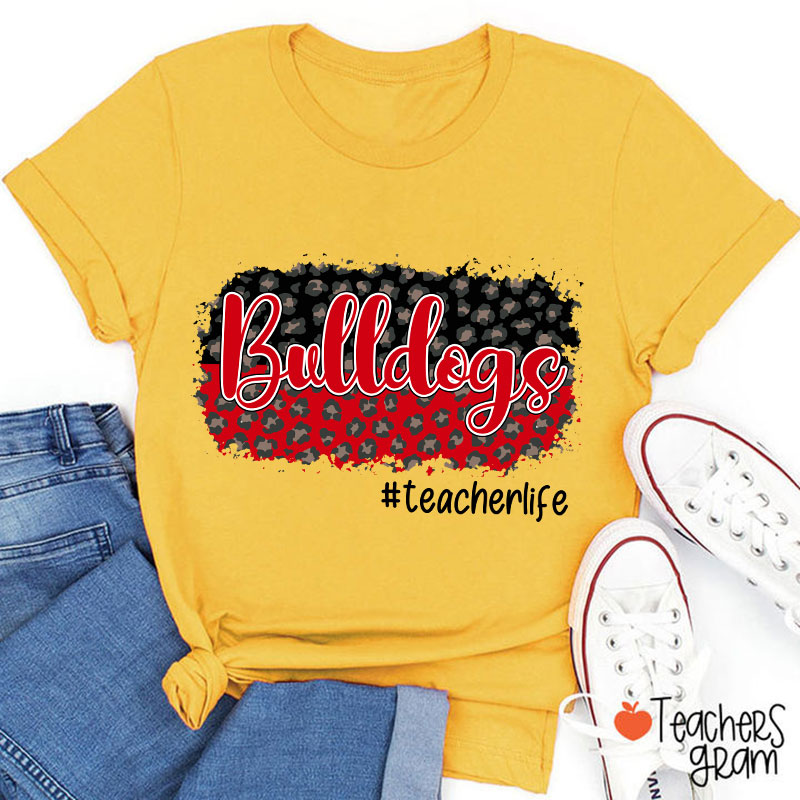 Personalized School Mascot And Hashtag Colorful Leopard Teacher T-Shirt