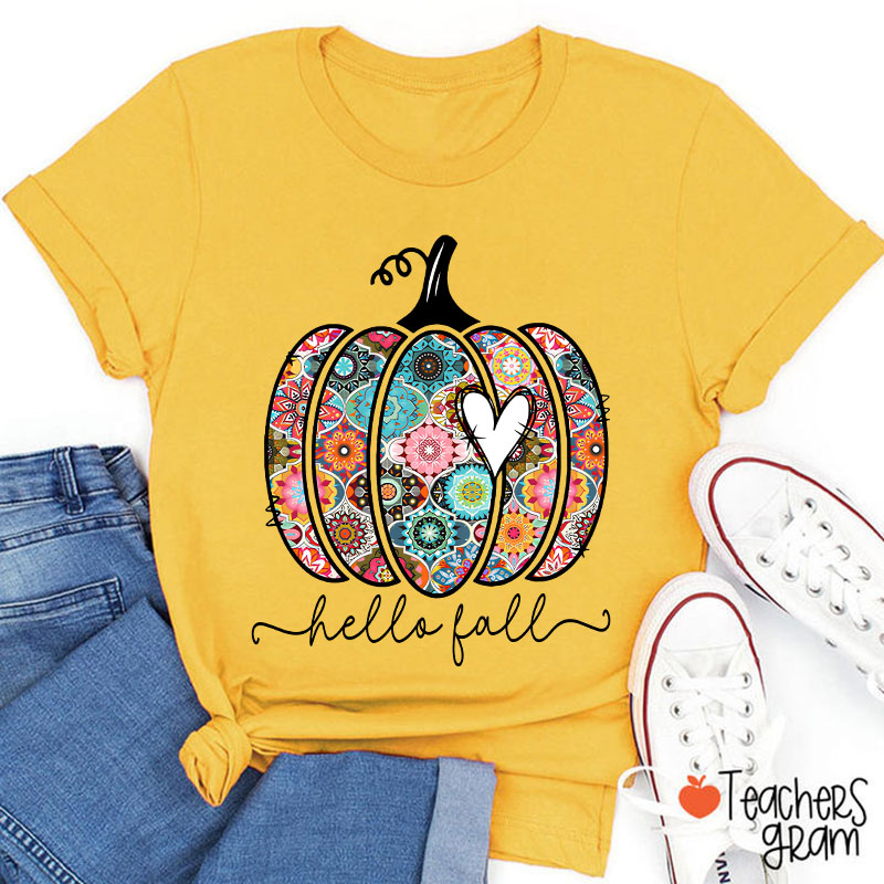 Personalized Text Flowers Pumpkin Fall Teacher T-Shirt
