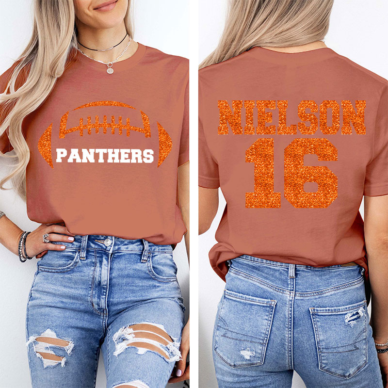 Personalized Mascot Name And Number Football Game Day Teacher Two Sided T-Shirt