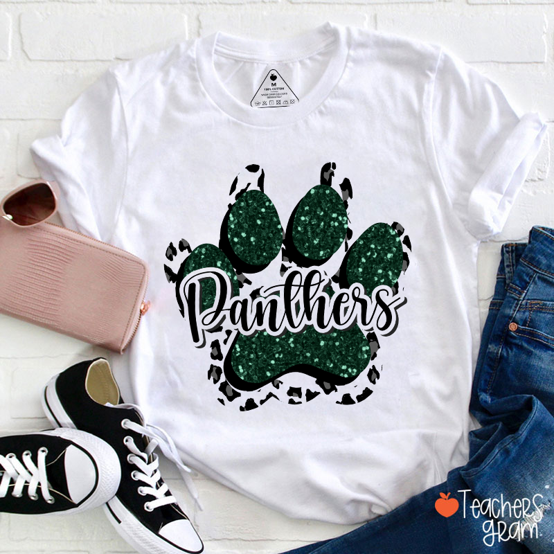 Personalized Mascot Glitter Paw Teacher T-Shirt