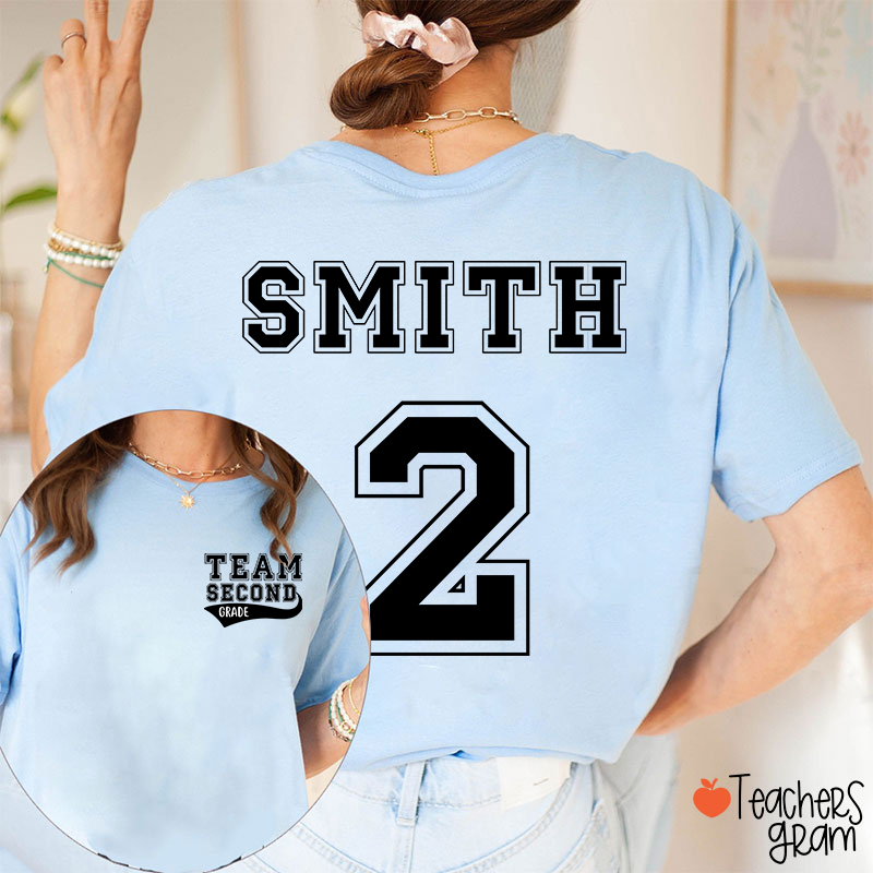 Personalized Retro Style Grade And Name Teacher Two Sided T-Shirt