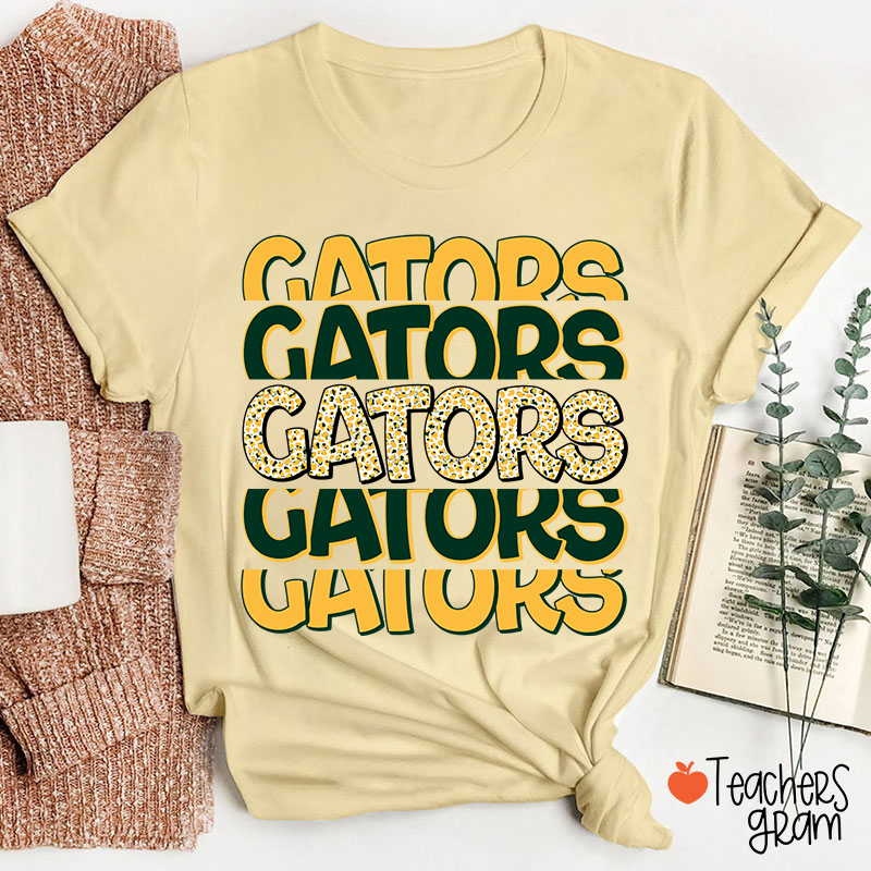 Personalized Mascot Leopard Fonts School Spirit Teacher T-Shirt