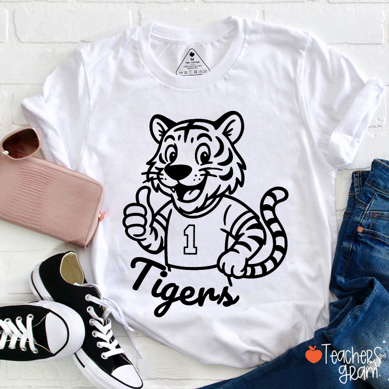 Personalized Cute Mascot And Your Number School Spirit Teacher T-Shirt