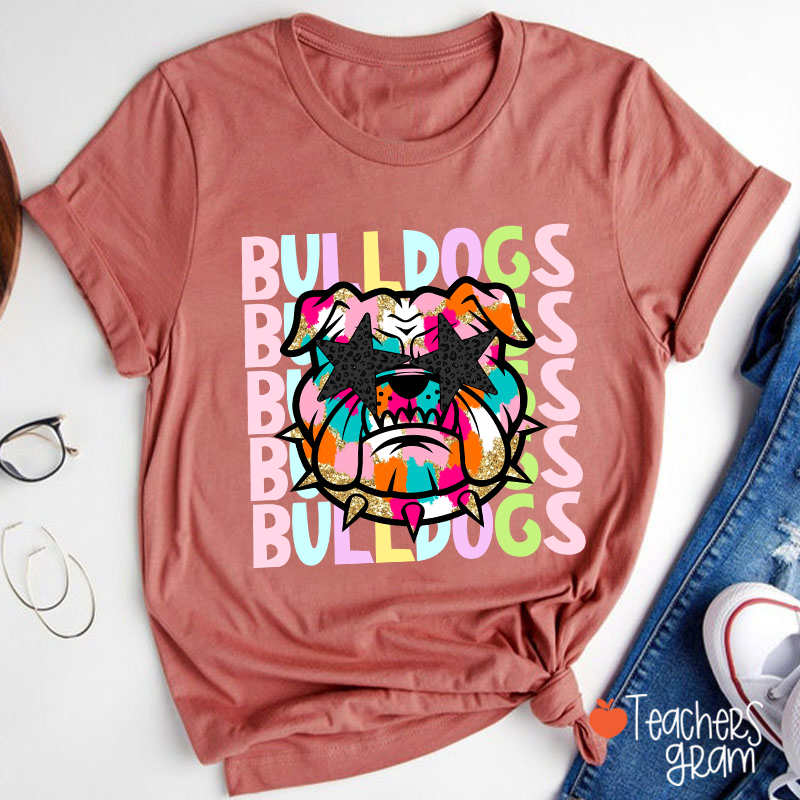 Personalized Mascot Colorful Leopard Print Star Eyes Teacher T-Shirt
