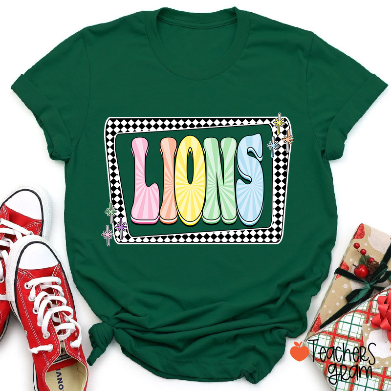 Personalized Mascot Pastels Checkerboard Teacher T-Shirt