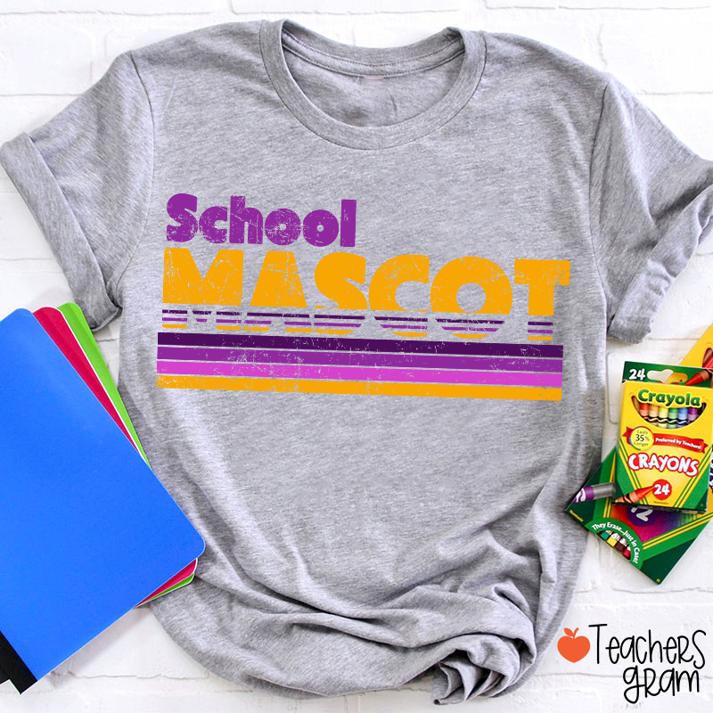 Personalized Mascot And School Name Contrast Color Line Design Teacher T-Shirt