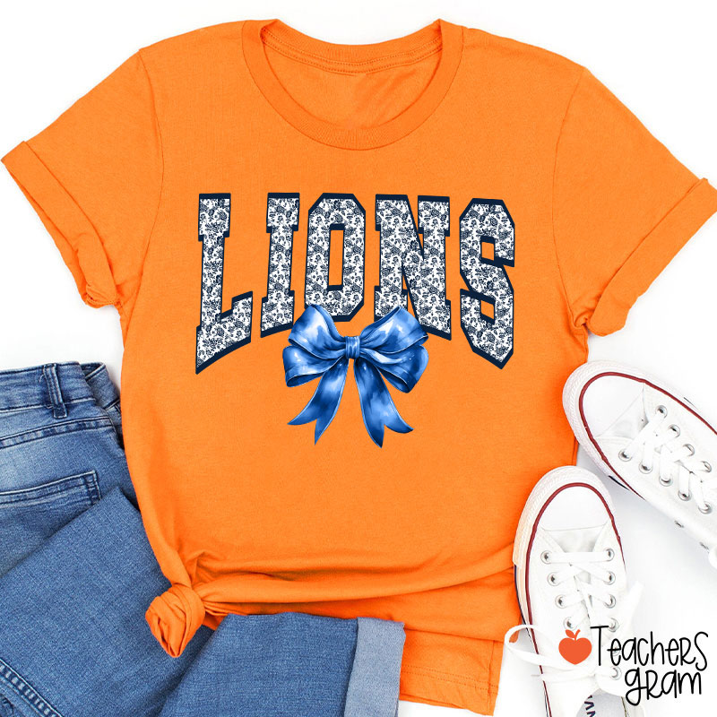 Personalized Mascot Toile Floral Coquette Bow Teacher T-Shirt