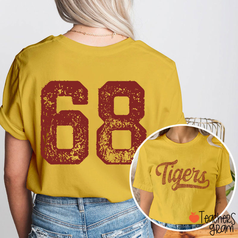 Personalized Mascot Comfort Colors Distressed Teacher Two Sided T-Shirt