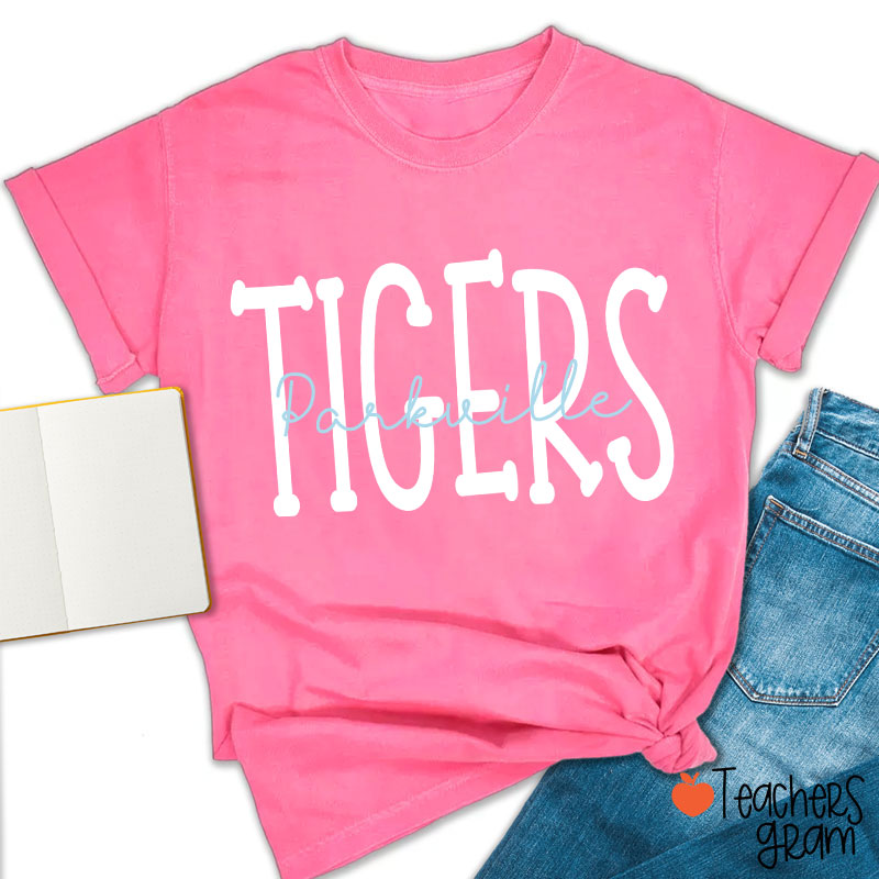 Personalized Mascot School Spirit Simple Contrasting Color Design Teacher T-Shirt