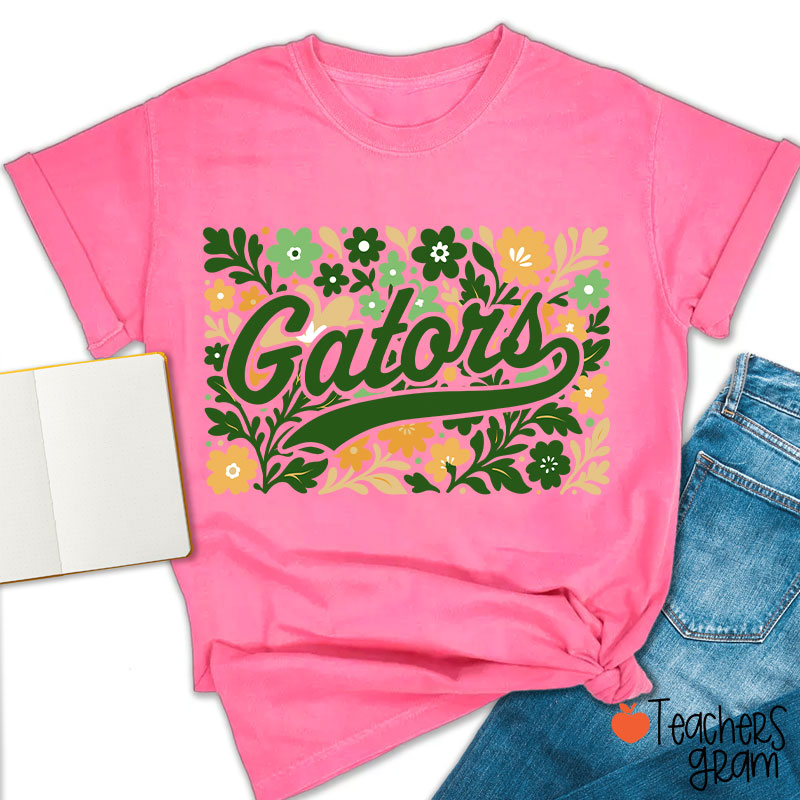 Personalized Mascot Flowers School Spirit Teacher T-Shirt