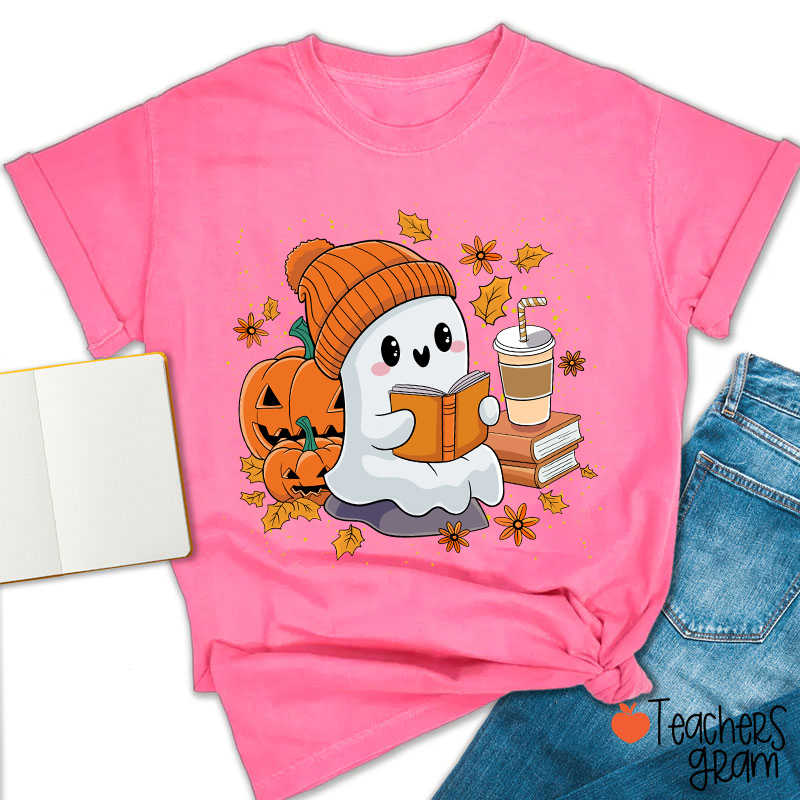Reading Ghost Pumpkin Halloween Teacher T-Shirt