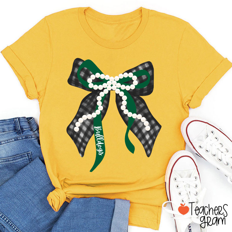 Personalized Mascot Pearl Bow Teacher T-Shirt