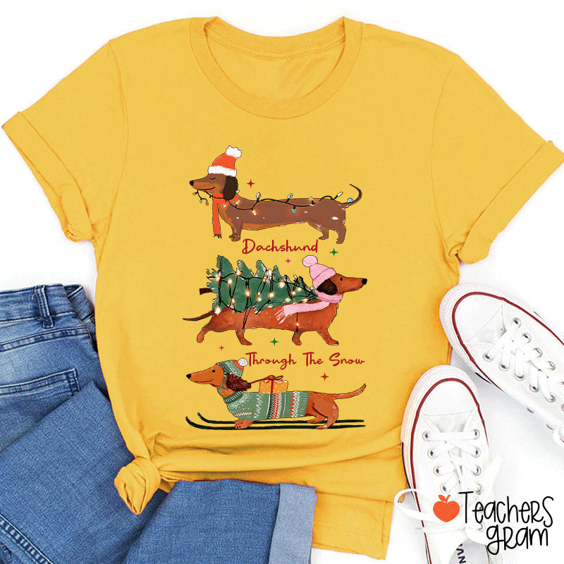Dachshund Through The Snow Teacher T-Shirt