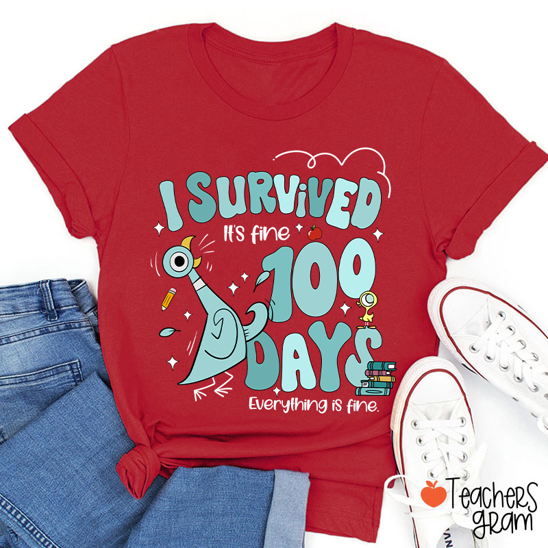Pigeon I Survived 100 Days Teacher T-Shirt
