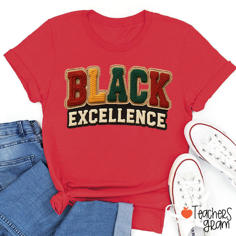 Faux Yarn Black Excellence Teacher T-Shirt