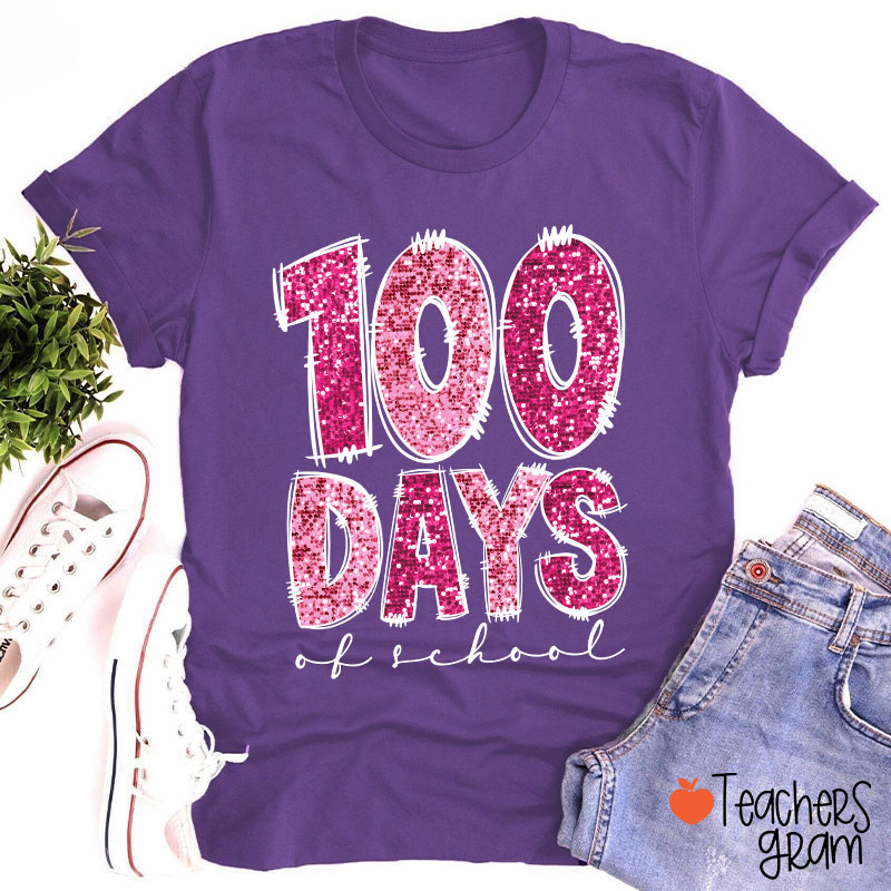 Glitter 100 Days Of School Teacher T-Shirt