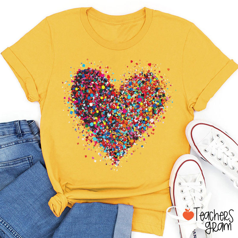 Confetti Heart Valentines Day Teacher T-Shirt