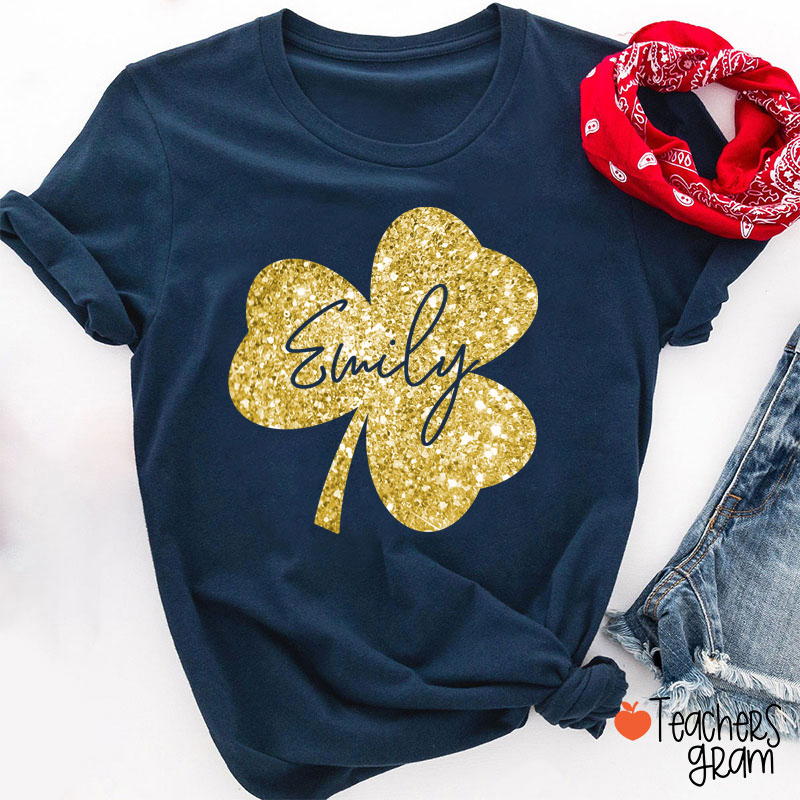 Personalized Clover Glitter Teacher T-Shirt