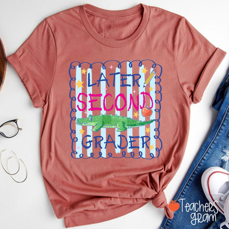 Personalized Grade Preppy Striped Later Teacher T-Shirt