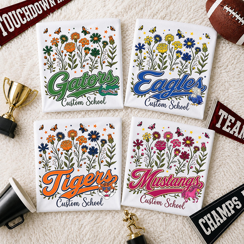 Personalized Mascot Wildflower Script Teacher T-Shirt