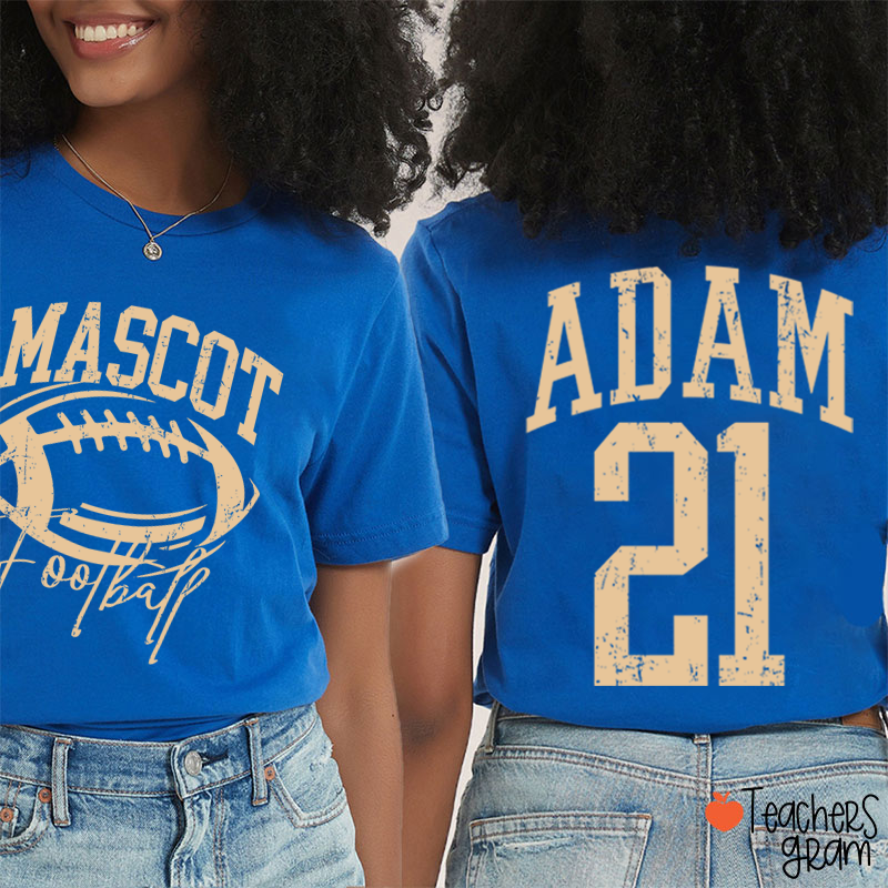 Personalized Mascot Name Number Retro Team Sport Teacher Two Sided T‑Shirt