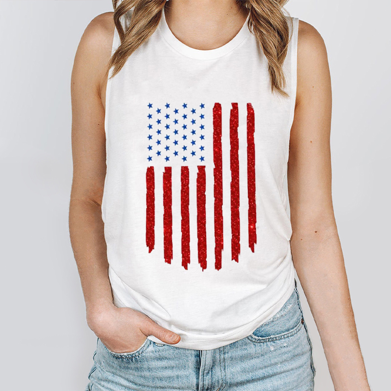 Glitter American Flag Teacher Tank Top